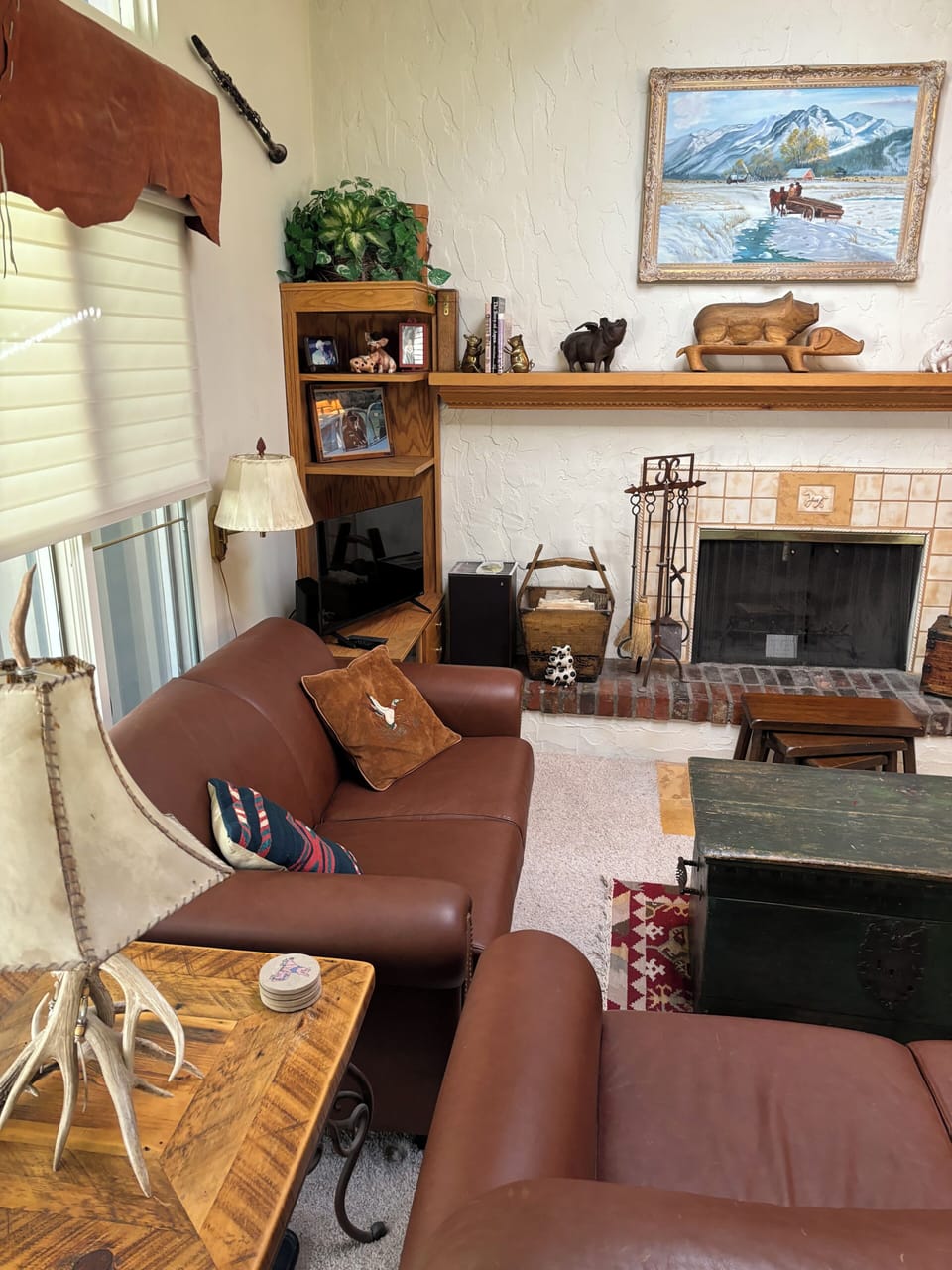 Wood burning fireplace in the living room