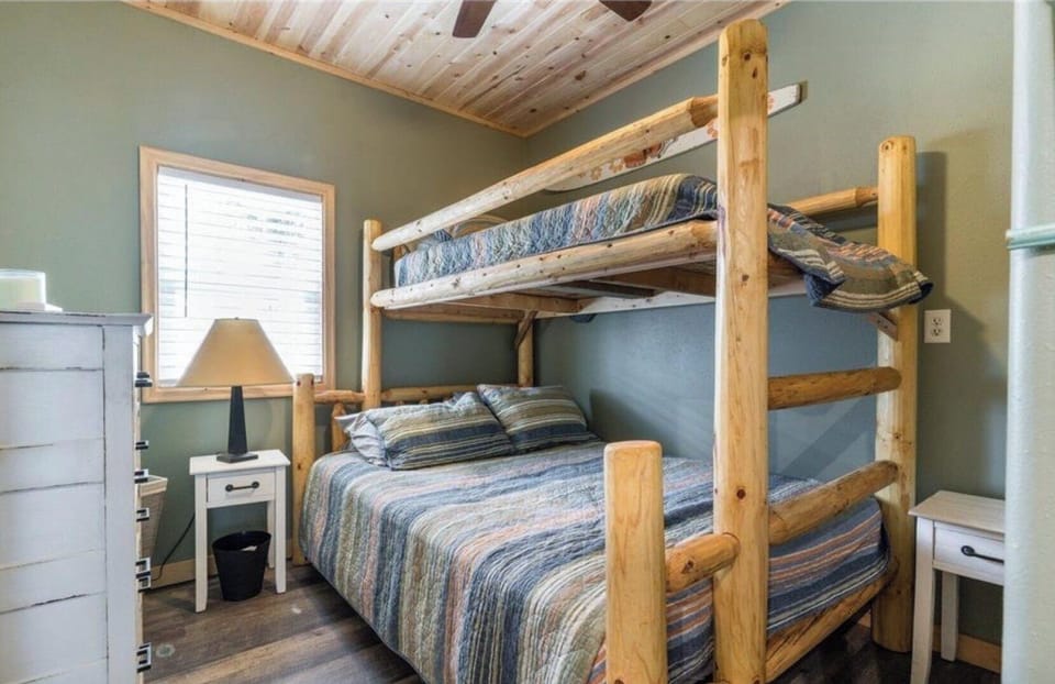 Bedroom two with single over full bunk bed. 