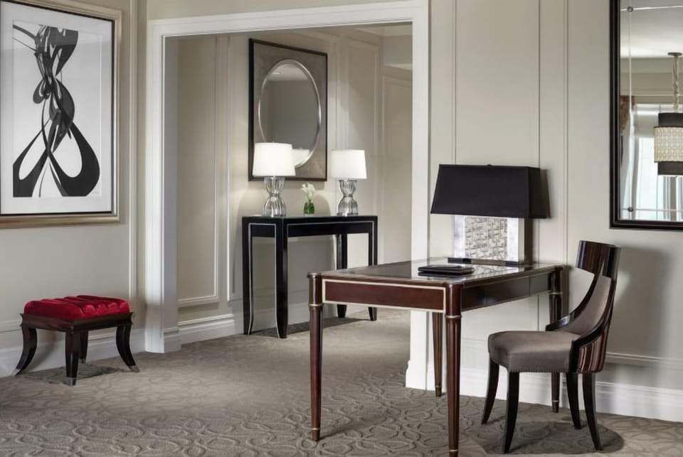 Settle in and stay productive at an elegant writing desk.