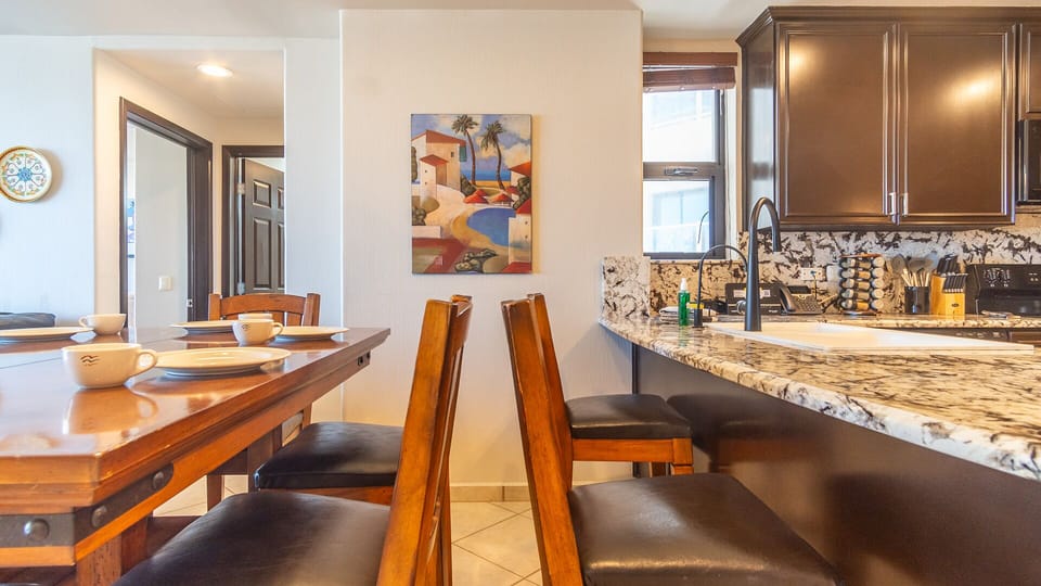 Dining table and the kitchen counter