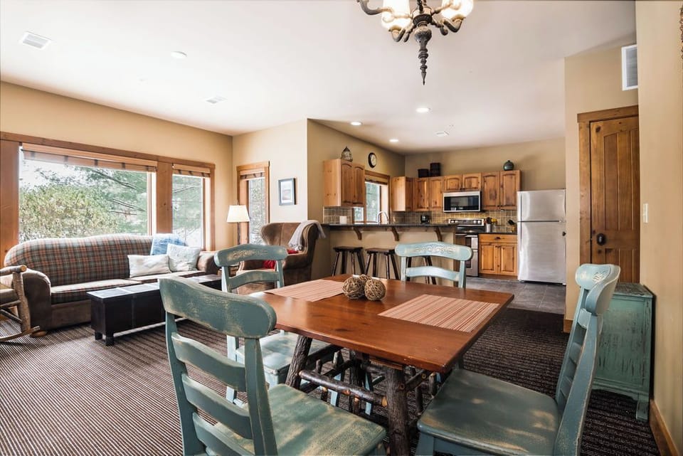 Open concept kitchen, living room and dining area