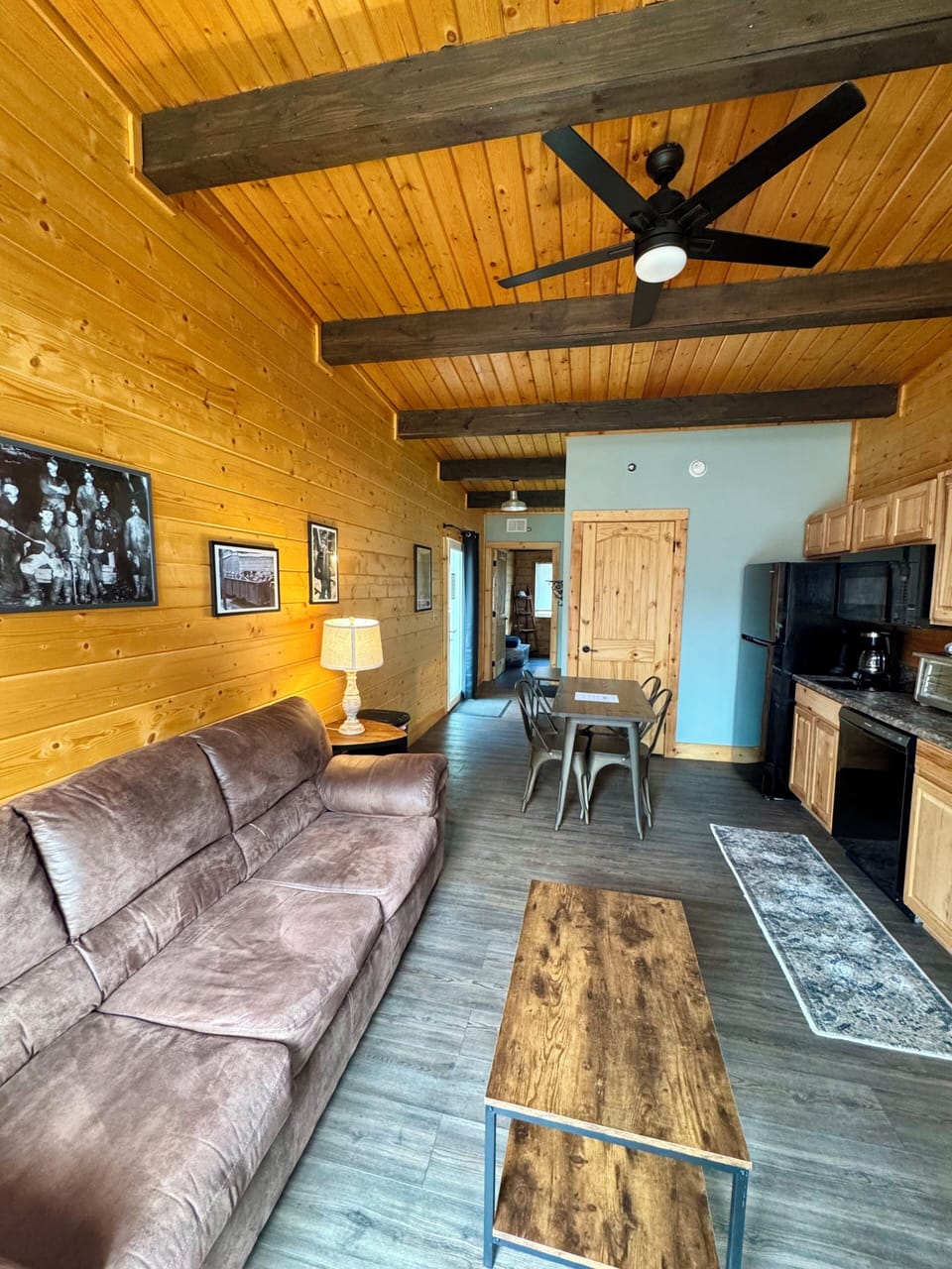 Living space with pull-out sofa.
