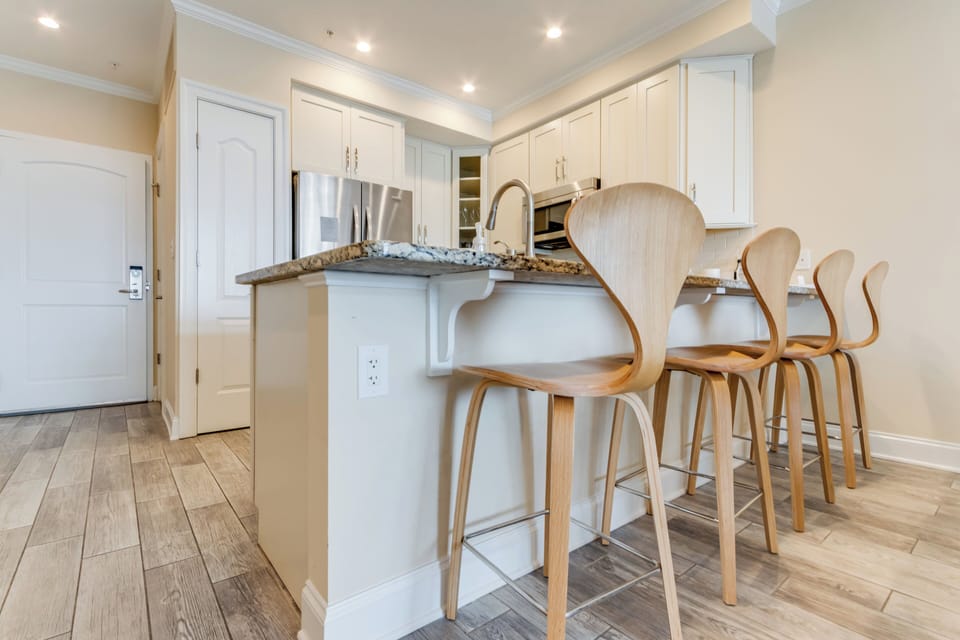 Updated kitchen with bar seats at the counter
