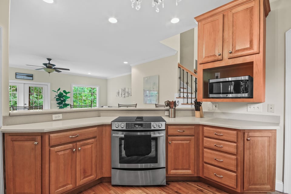 Kitchen opens up to living room