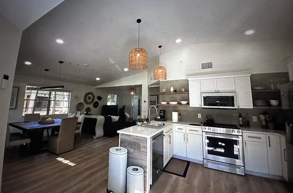Kitchen, Dining and living area