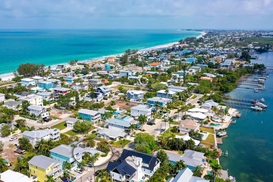 aerial view between bay and beach