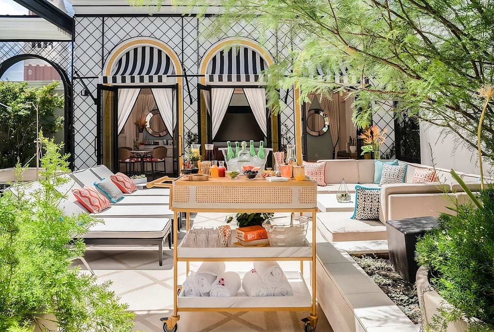 Gather for chilled drinks and shaded relaxation in style.