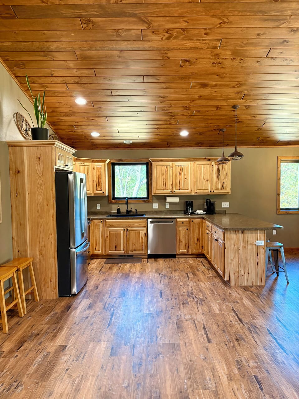 Beautiful Amish made custom Hickory kitchen cabinets.