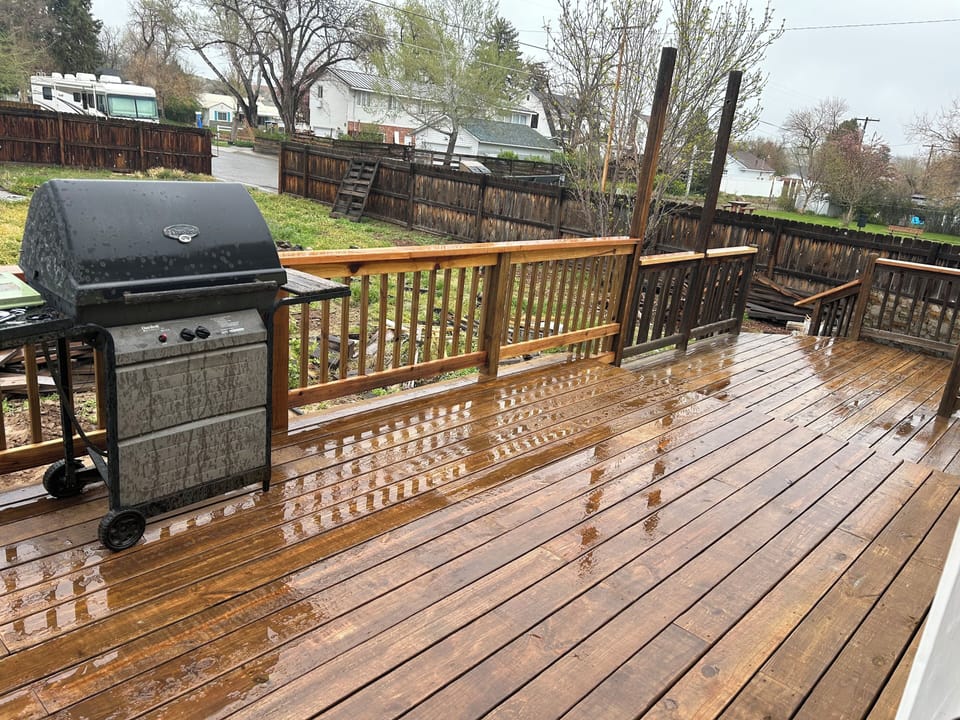 We have a great deck in the backyard. Perfect for grilling and getting some sun.