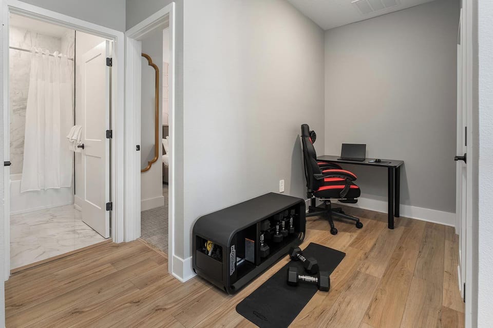 Game Loft w/ Workout Equipment and Office Desk