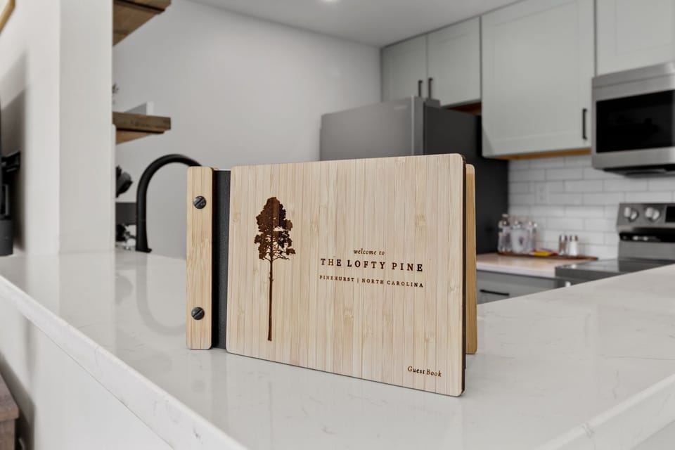 Custom guest book and thoughtfully styled details that make your stay feel personal from the moment you arrive.
