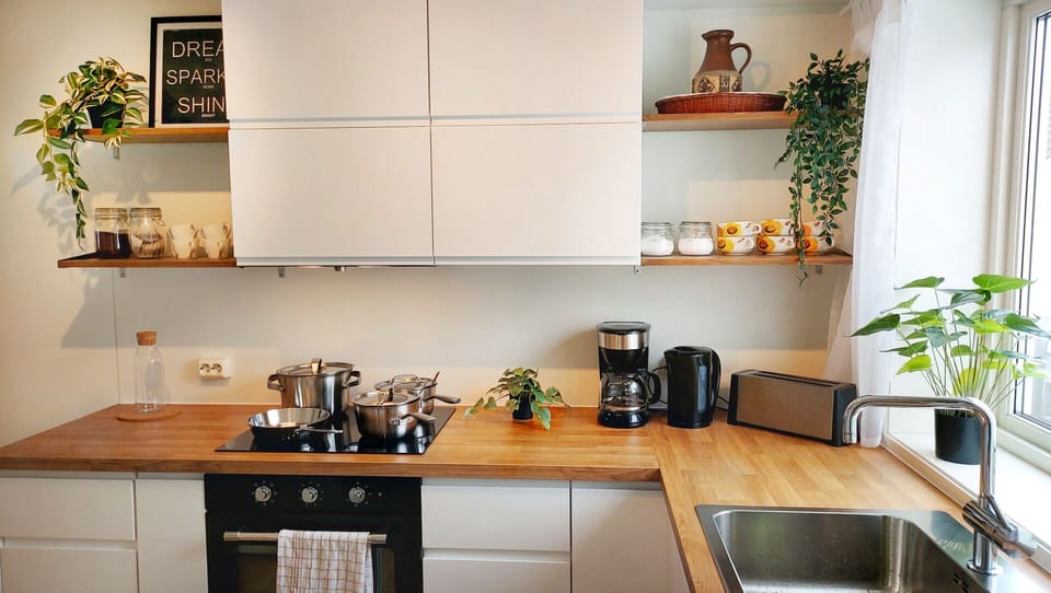 Bright kitchen in scandinavian boho design