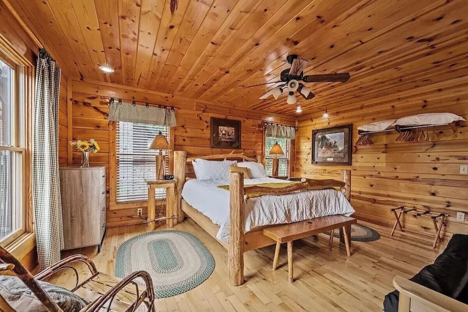 One of Away in the Mountains' comfy bedrooms