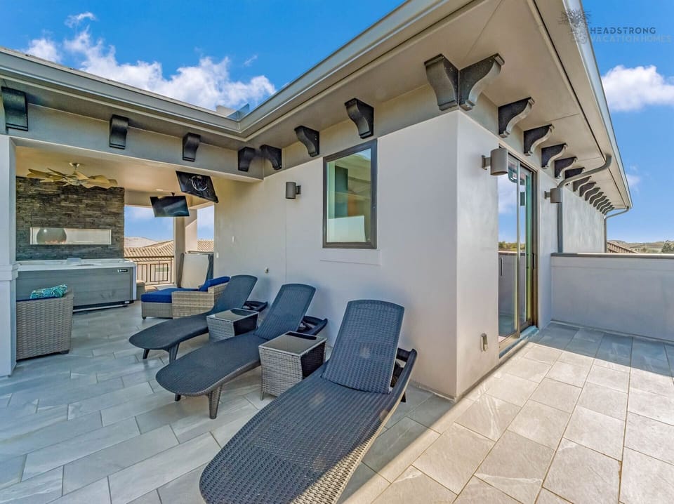 There's plenty of space to relax on the rear balcony including large lounge chairs.