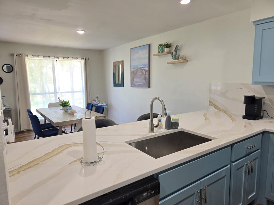 Kitchen is wide open to dining and living area. 