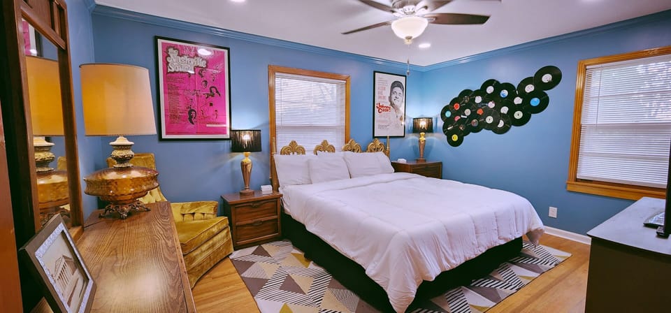 Bedroom #1 with King Plush Tempurpedic bed and 55" TV