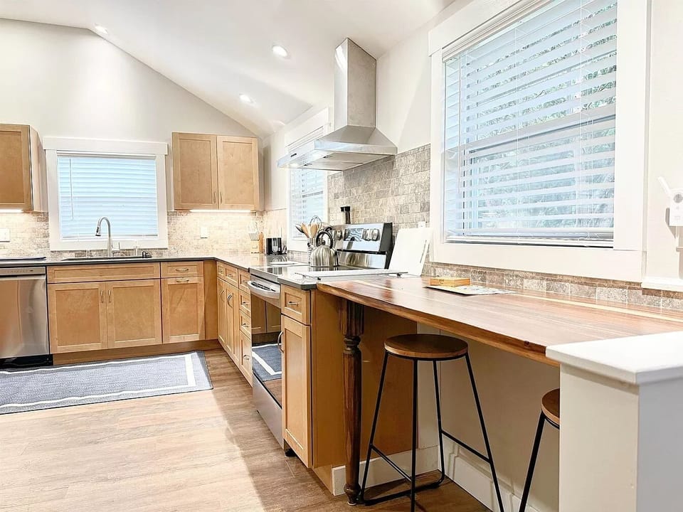 Bar seating in kitchen.