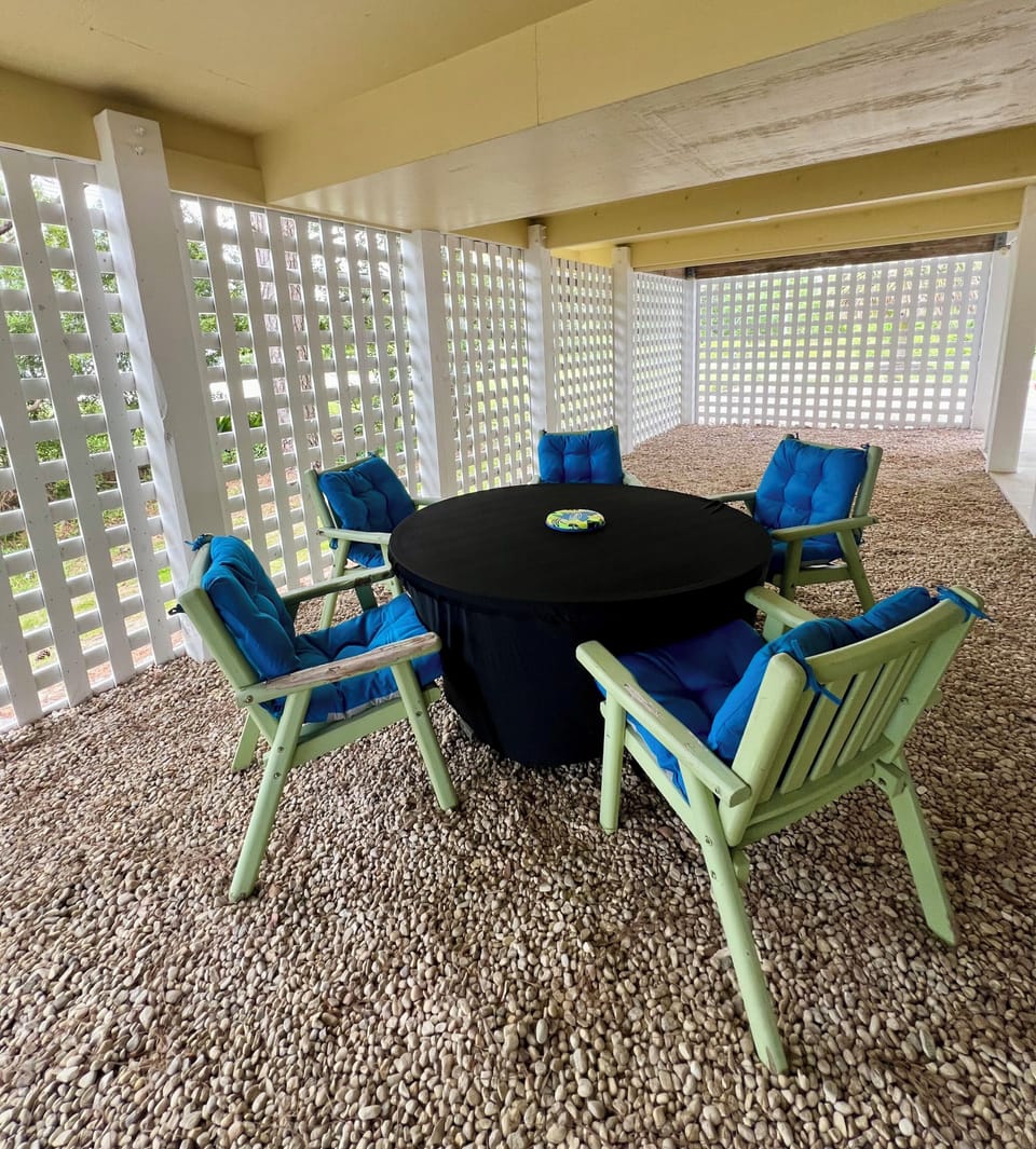 Outside eating area under carport