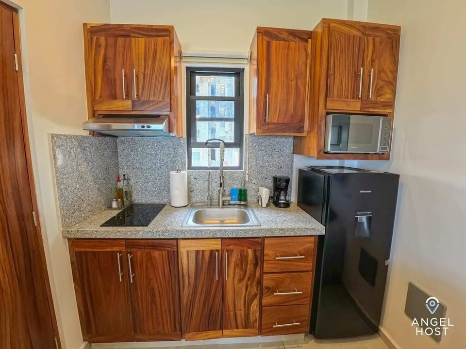 The kitchenette is equipped with the basics