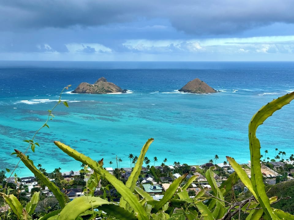 View of The Mokes from Lanikai Pillbox hike (<5 minutes walk away from studio)
