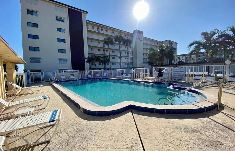 Large heated pool is available to guests.
