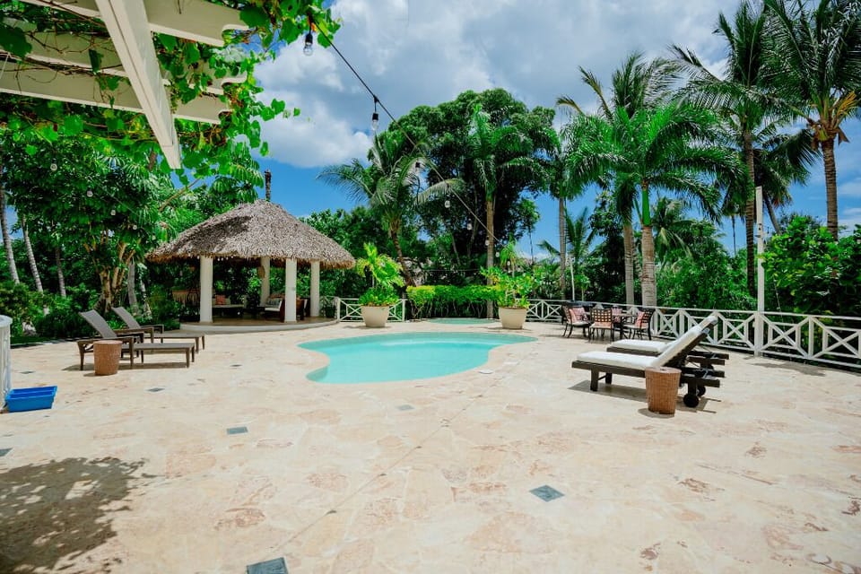 View of the pool and gazebo.
