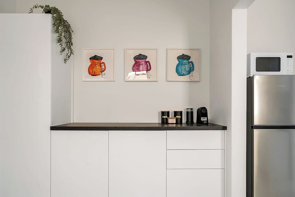Lots of kitchen storage and coffee maker