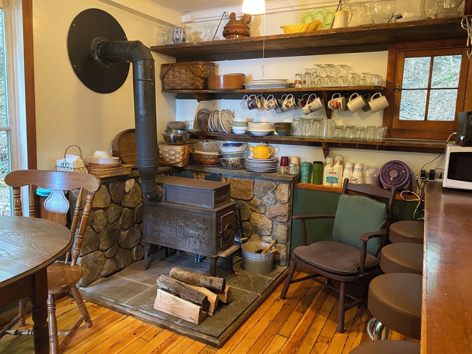 Wood stove and dishes in kirxhen