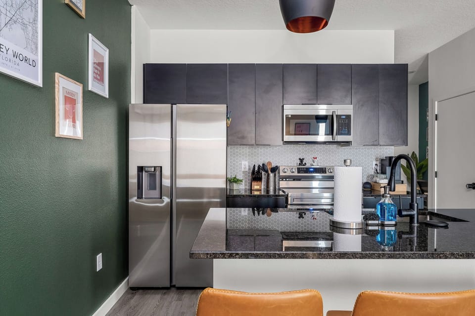 Fully stocked kitchen with every at home amenity you could think of.