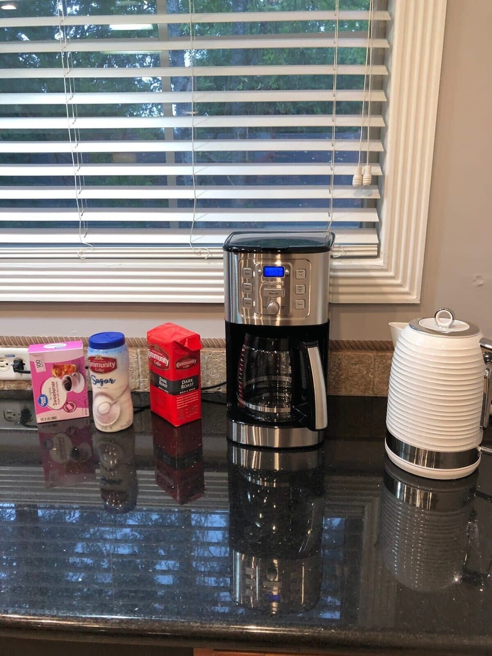 Coffee, tea, and you!  Plus microwave, coffeemaker, toaster