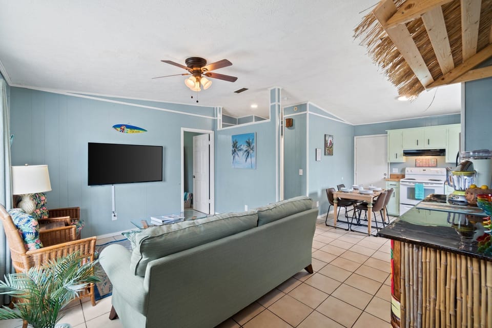 A 55" TV is included in the comfortable living room