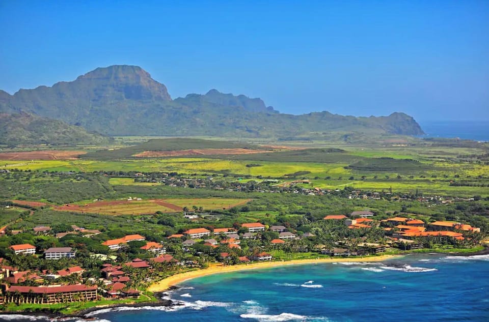 Arial view of Kiahuna Plantation and Poipu Beach