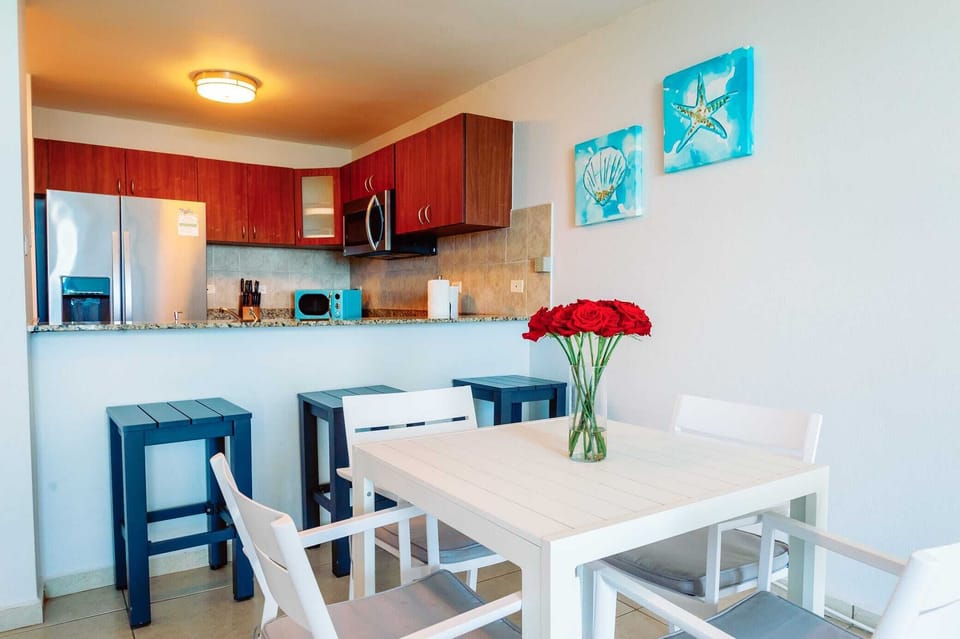 A bright, airy kitchen-dining area, perfect for casual meals