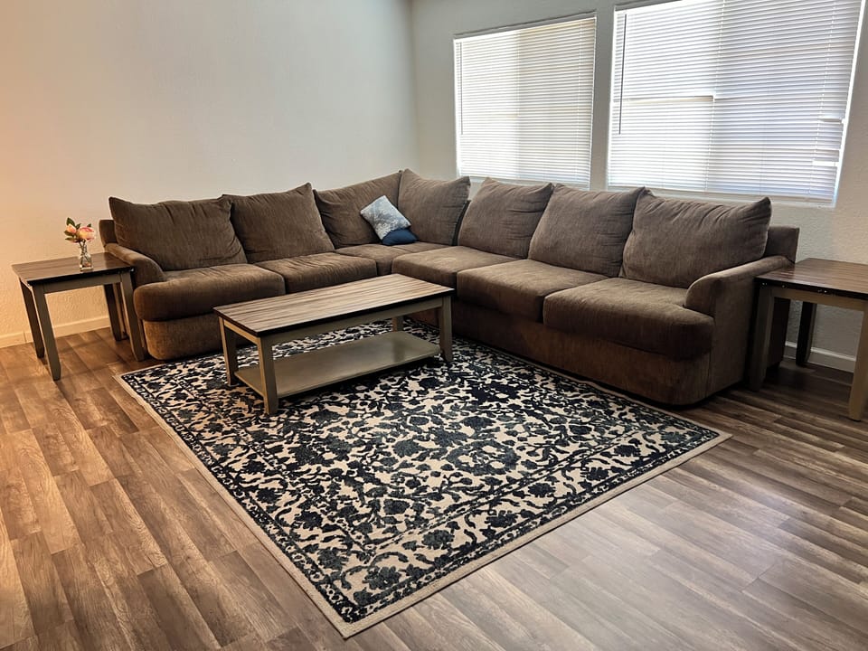 living room with oversized sectional