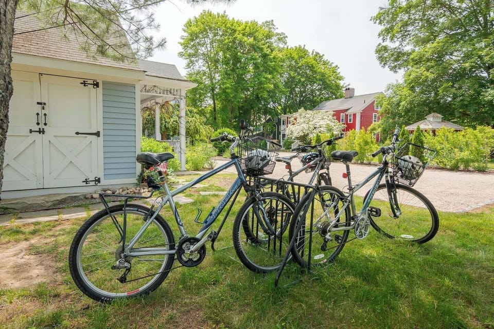 We are happy to offer complimentary bikes, helmets, and locks at our three adjacent Old Mystic properties; the Denison Home, Carriage House, and Williams Home & Smith Cottage, including helmets and locks. These are shared with all guests staying at our adjacent properties and are available on a first come basis. River Road is just around the corner for a beautiful ride into downtown Mystic! 