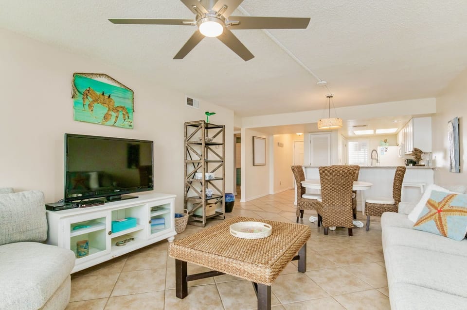 Spacious living room with smart TV at Wind Drift Orange Beach dual-waterfront vacation rental