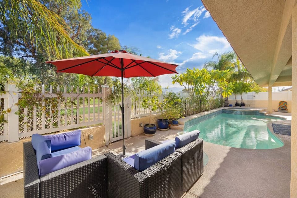 Patio with Pool, Spa and views to the golf course