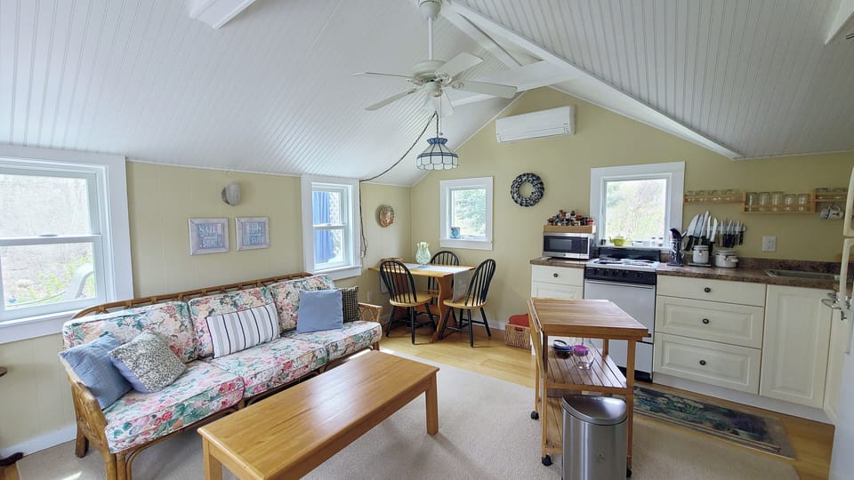 Main living area with vaulted ceiling