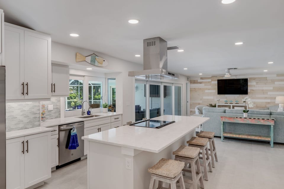 Gorgeous redesigned kitchen with island and breakfast bar
