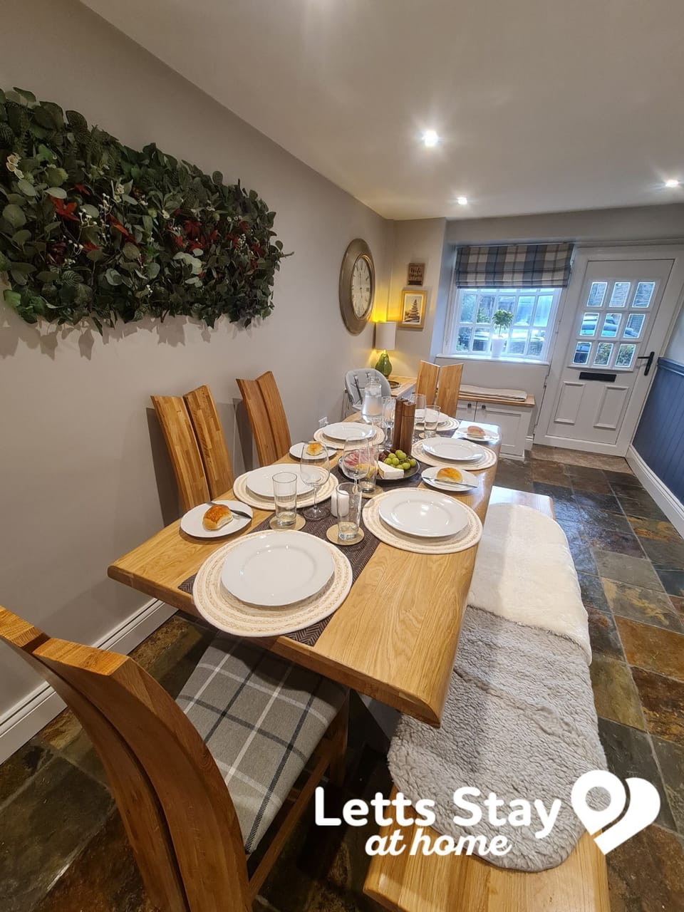 Spacious dining table with seating for eight
