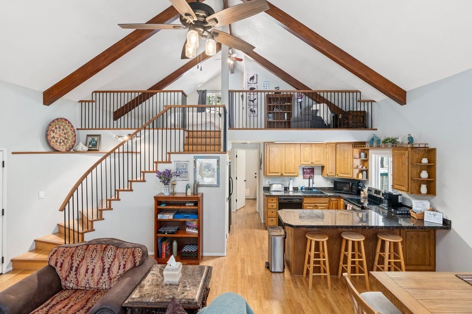With an A-frame design, the loft adds additional space for family or friends.