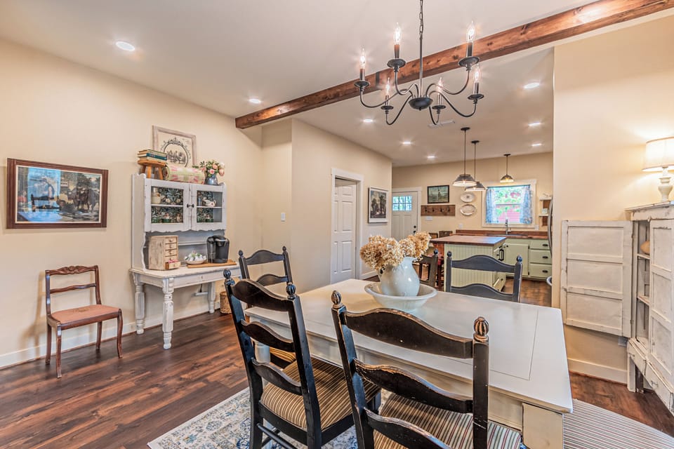 Dining room with coffee bar.