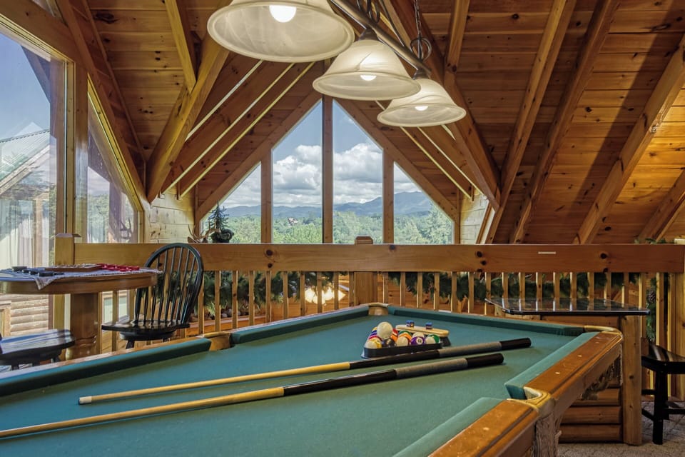 Cabin with a View in the Smoky Mountains "A Stone's Throw" - Upper level loft game room with mountain views