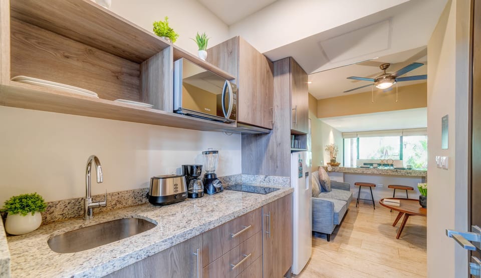 The kitchen has all the basics for preparing meals at home