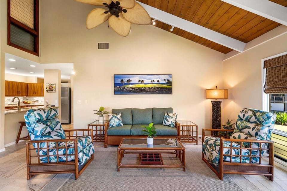 Sink into the sofa after a day exploring Kona and watch the changing colors of the bay from inside.