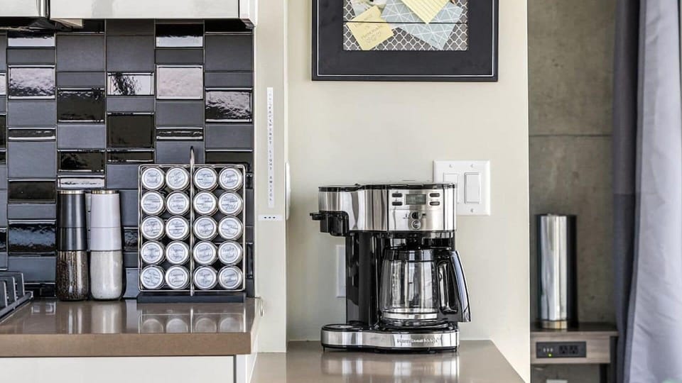 From a well stocked spice rack and seasoning, to a coffee station with a dual function coffee maker- Both single cups and full pots are possible, no Plastic Cups or frustration of finding your blend

Welcome to Flavor Town!