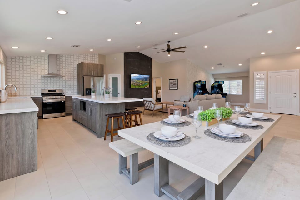 The inside provides an open floor plan for easy entertaining