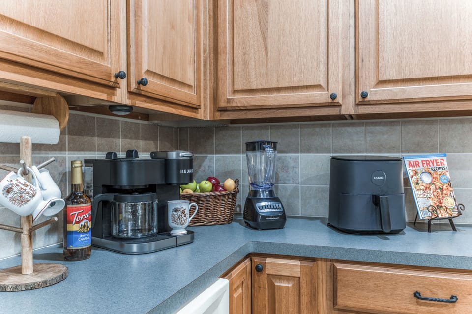 Keurig maker, air fryer and other kitchen countertop appliances.