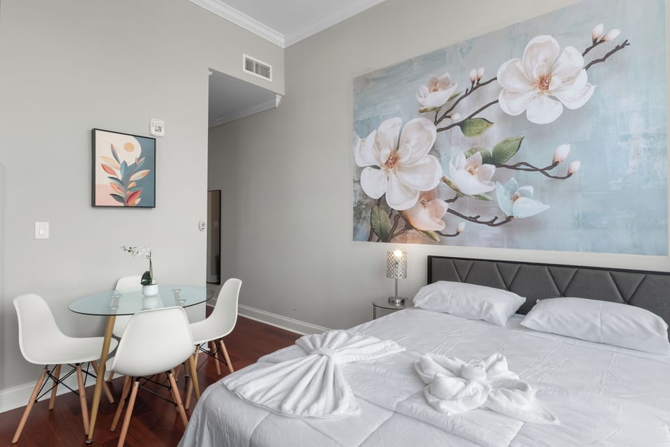 Designer touches throughout including curated artwork and modern furnishings.