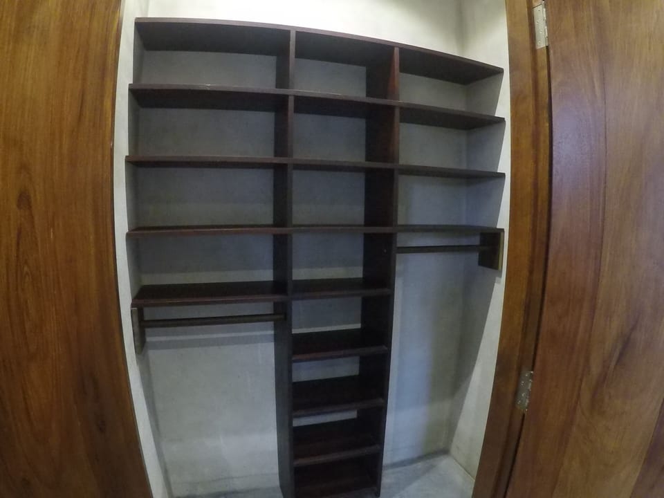 Primary bedroom walk-in closet with hangers and lots of shelving